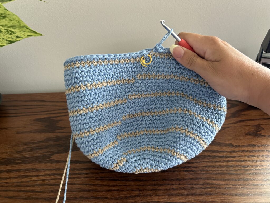 Crochet bucket hat working first round of brim